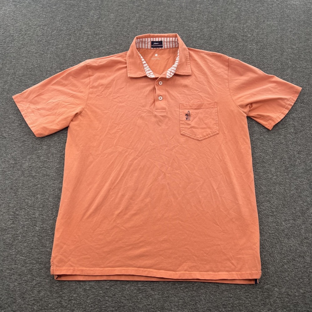 Johnnie O Polo Shirt Mens L Pocket Peach Orange Performance Beach Vacation EUC